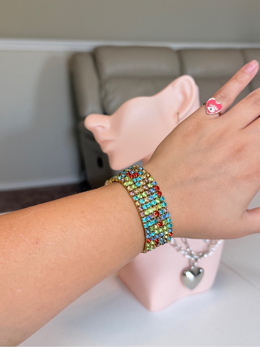 MultiColor Gemstone Stretch Bracelet - Picture 3 of 8